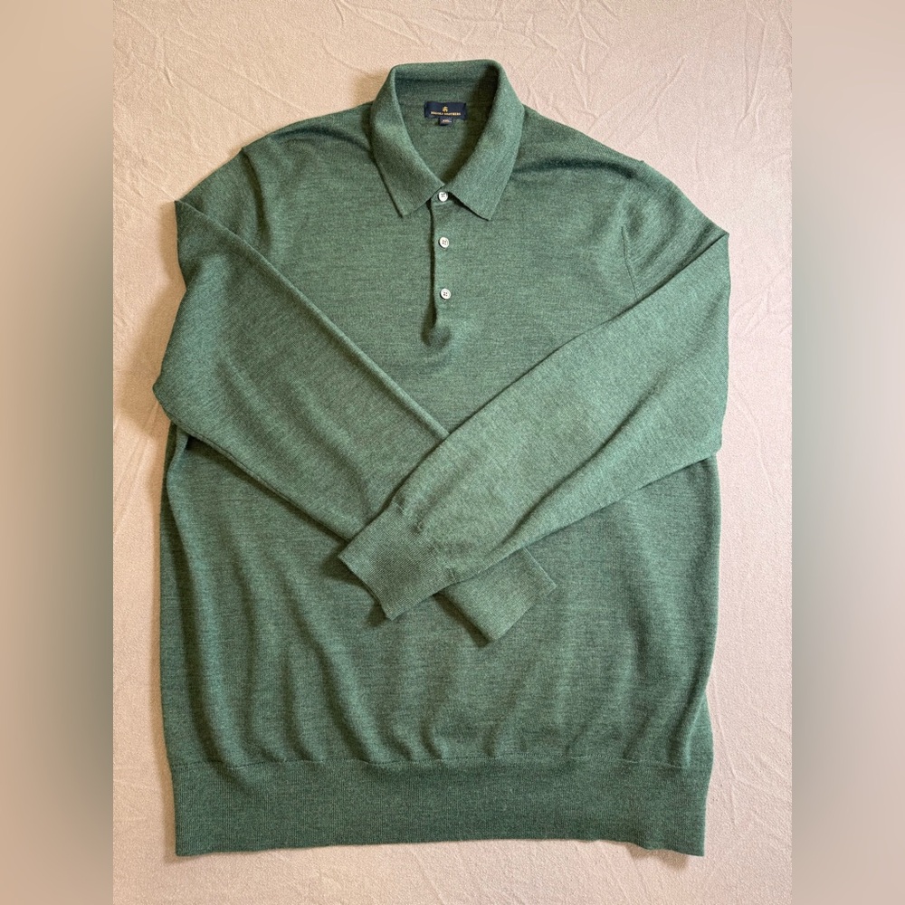 Brooks Brothers Extra Fine Italian Merino Wool XXL Green Knit 3-button Sweater